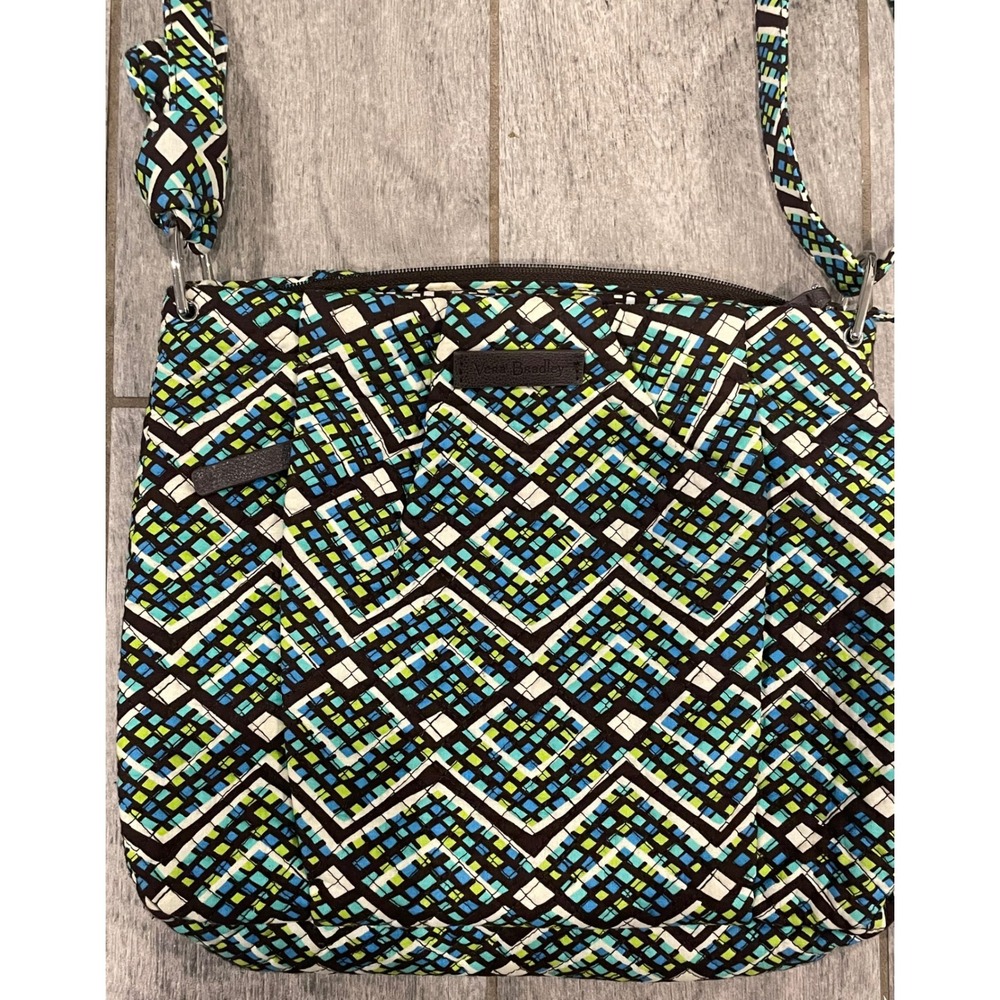 Vera Bradley Ziggy Zinnia Crossbody Bag Blue Green Geometric Quilted Handbag